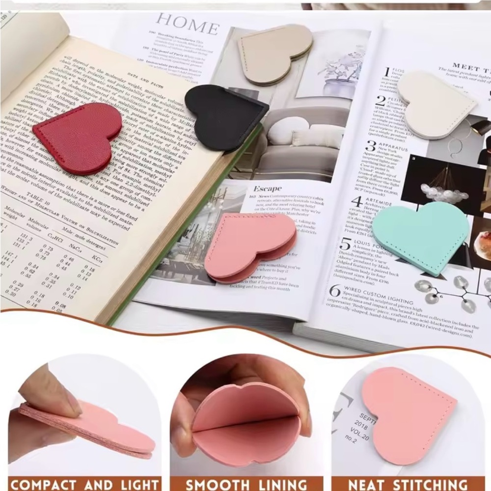 Leather Heart Bookmarks, 9 Piece Set, Cute Heart Bookmarks